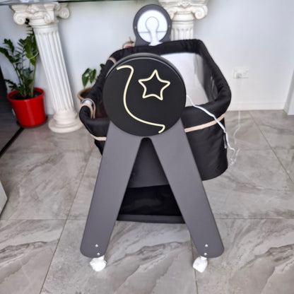 Automatic Rocking Bassinet with Blue Tooth, Music and Night Light in Black