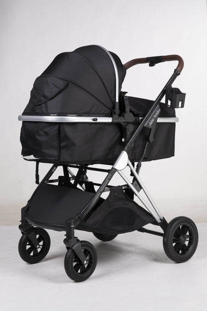 Arête Stridex pram in black – bassinet and reversible seat