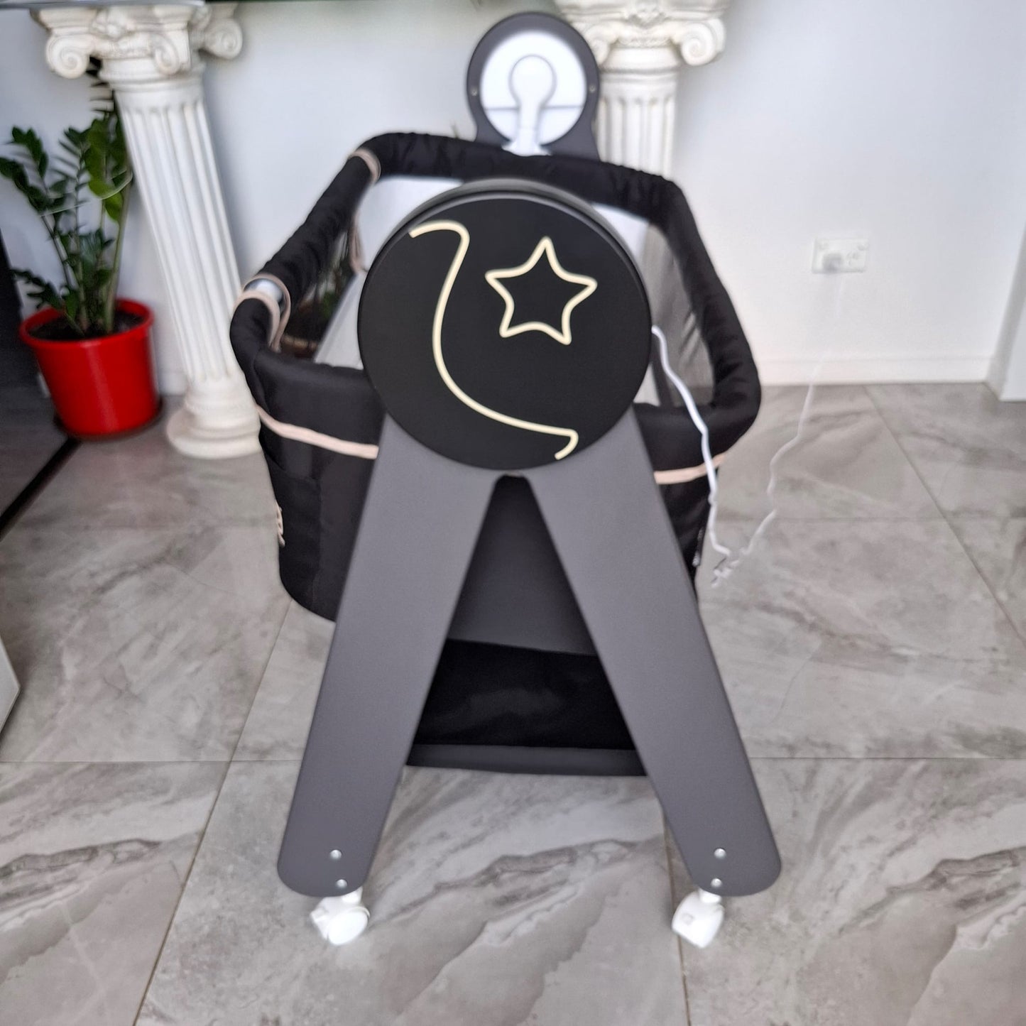 Automatic Rocking Bassinet with Blue Tooth, Music and Night Light in Black