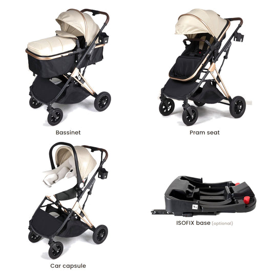 Arête Stridex 3-in-1 Pram & Stroller Travel System with Capsule — Khaki